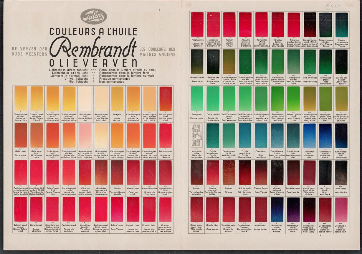 Couleurs a L Huile REMBRANDT Olieverven- Kleurenkaart + prijslijst