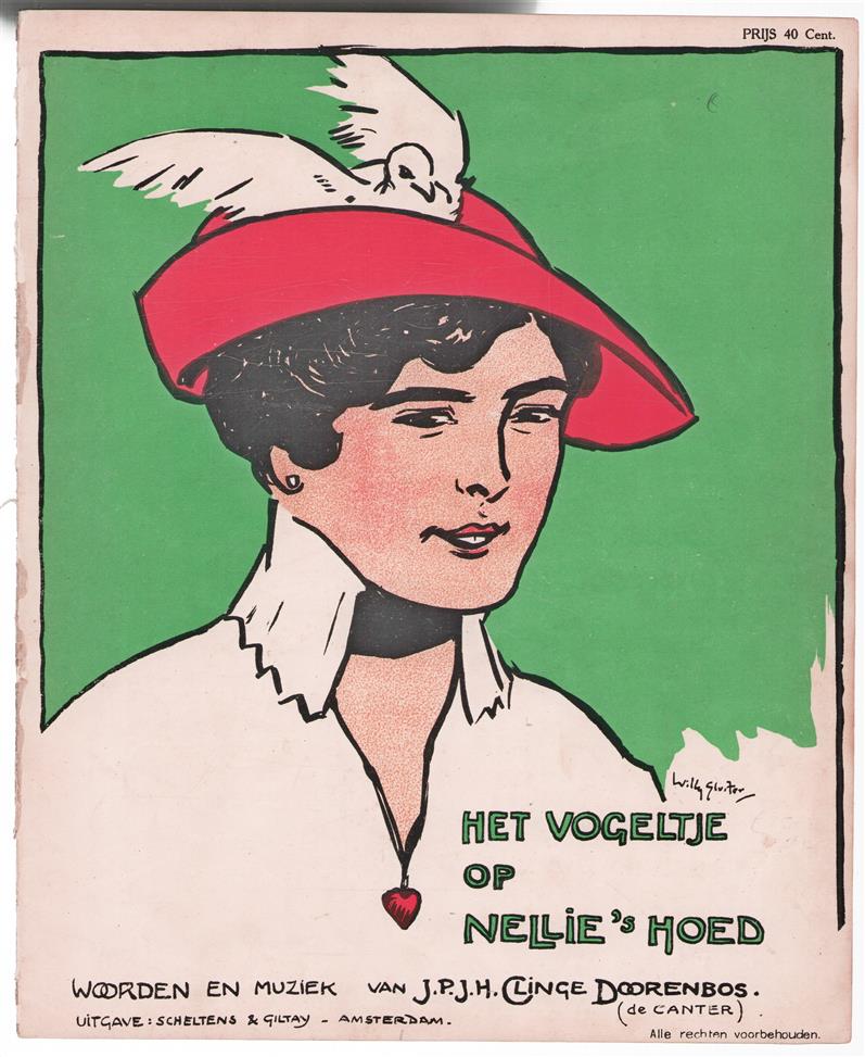Het vogeltje op nellie s hoed (bladmuziek kleur litho )