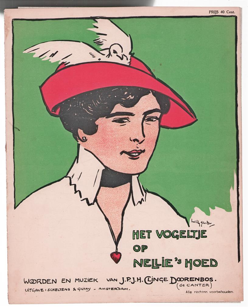 Het vogeltje op nellie s hoed (bladmuziek kleur litho )