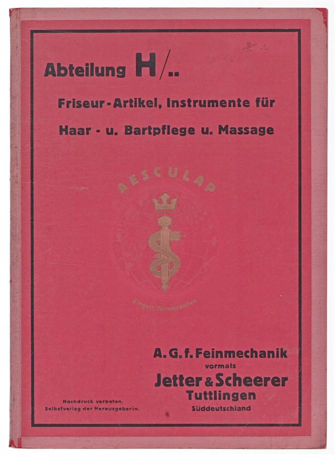 (BEDRIJF CATALOGUS - TRADE CATALOGUE) Abteilung H / Friseur Artikel, Instrumentefur Haar u. Bartpflege u. Massage