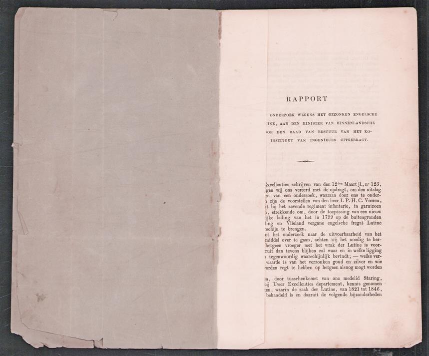Rapport omtrent een onderzoek wegens het gezonken engelsche fergat LUTINE ....