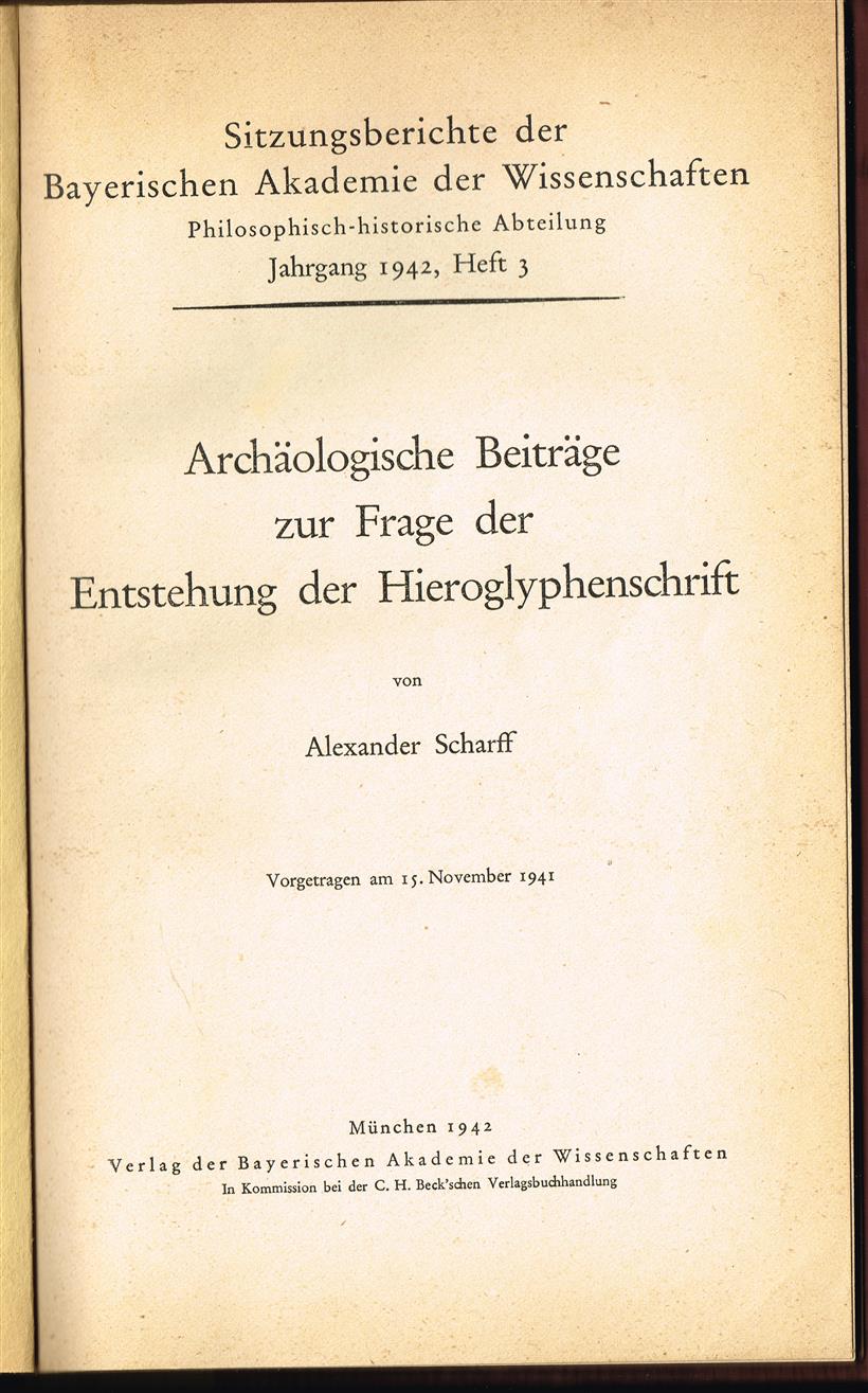 Archeologische Beitrage zur Frage der Entstehung der Hieroglyphenschrift
