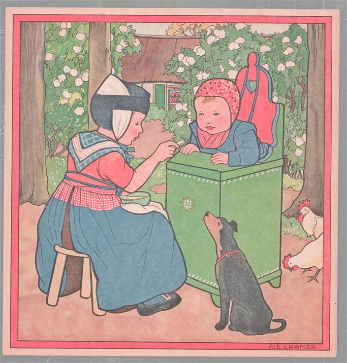 PRENT - Litho   Meisje bij kinderstoel