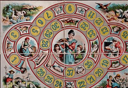 Ganzenbord spel (steendruk / litho )