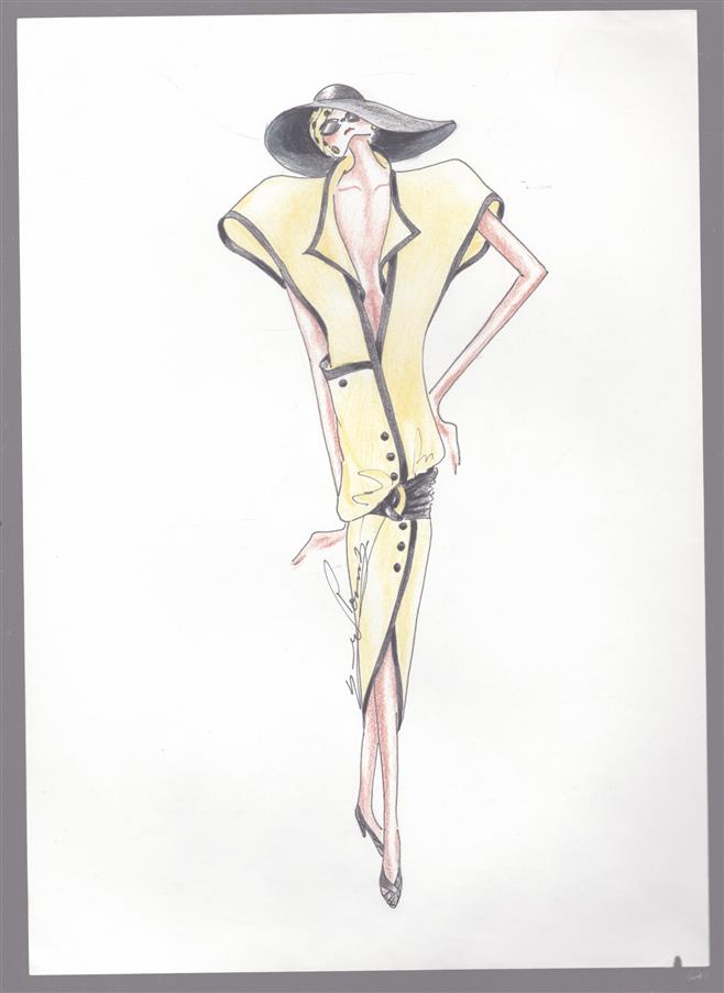 Originele handgetekende mode-illustratie / couture ontwerp ca. 1985–1995 – gesigneerd - 2