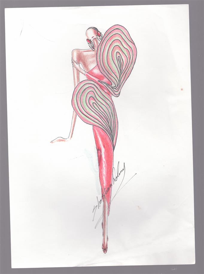 Originele handgetekende mode-illustratie / couture ontwerp ca. 1985–1995 – gesigneerd - 5