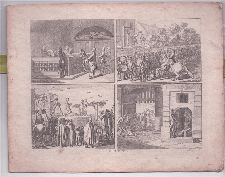 (SCHOOLPLAAT - SCHOOL POSTER - LEHRTAFEL) Kupfersammlung zu J.B. Basedows Elementarwerk für die Jugend und ihre Freunde - Openbare straffen – Tab. XXXIV