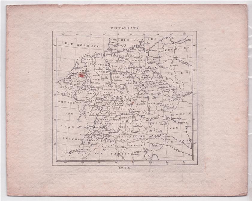 (SCHOOLPLAAT - SCHOOL POSTER - LEHRTAFEL) Kupfersammlung zu J. B. Basedows Elementarwerke für die Jugend und ihre Freunde - Besetztere und illuminierte Landkarte von Deutschland – Tab. XLV
