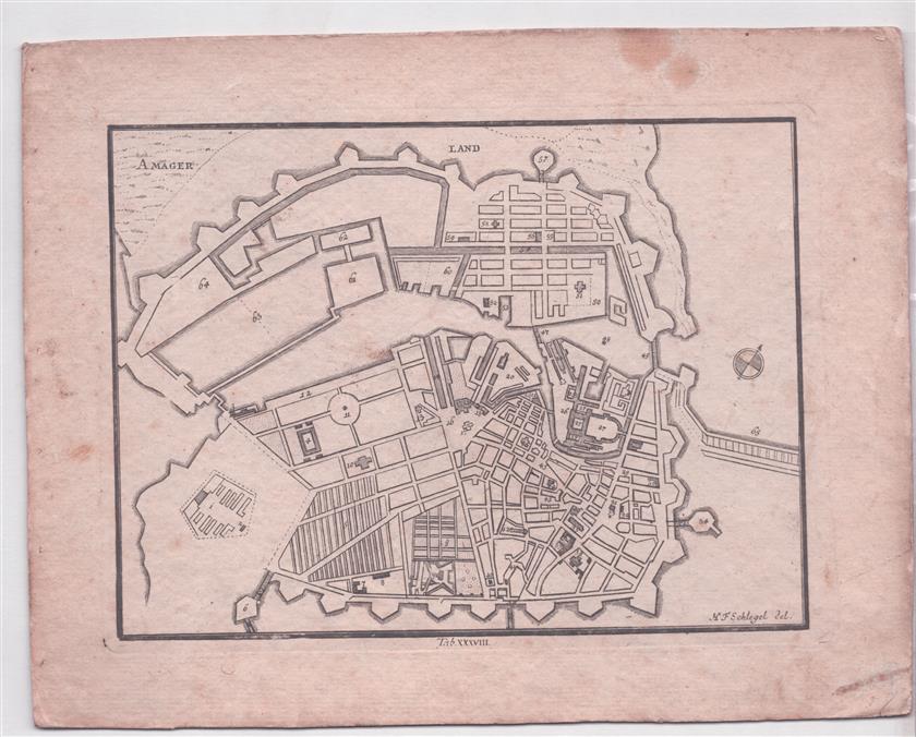 (SCHOOLPLAAT - SCHOOL POSTER - LEHRTAFEL) Kupfersammlung zu J. B. Basedows Elementarwerk für die Jugend und ihre Freunde  - Einige Beschaffenheiten der menschlichen Gedanken – Tab. XXV - Plan de Copenhague - Plan van Kopenhagen – Tab. XXXVII