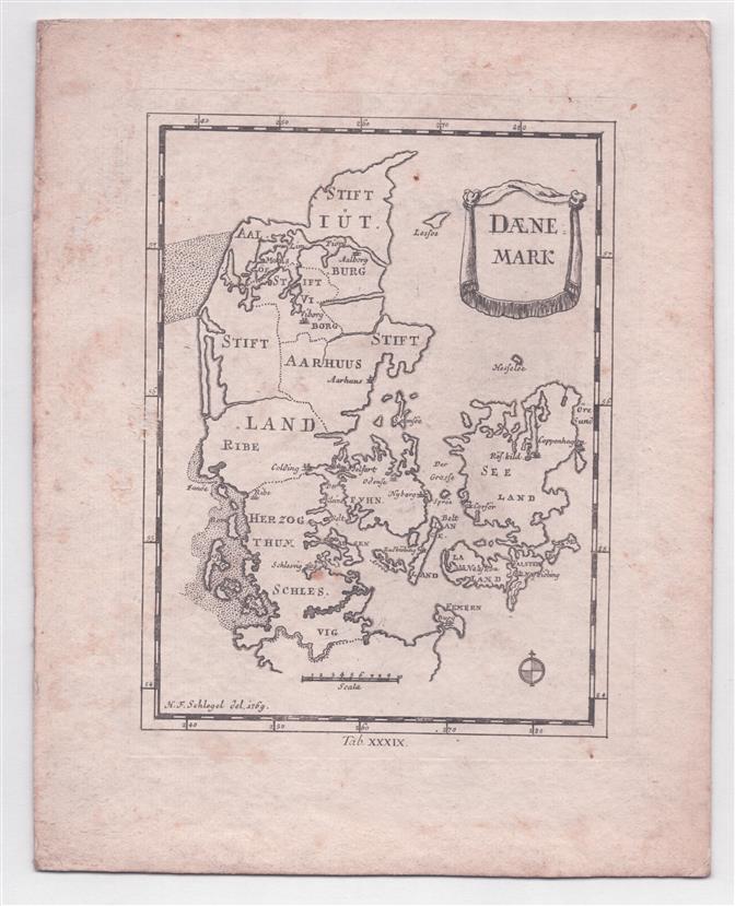 Elementarische Landkarte von Dänemark – Tab. XXXIX