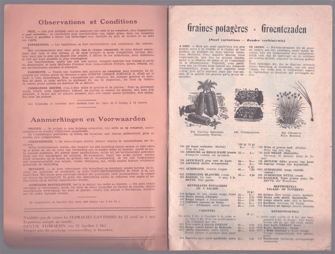 Catalogue Zaden, Graines 1950