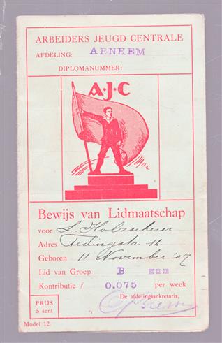 (BROCHURE) Bewijs van Lidmaatschap – Arbeiders Jeugd Centrale (A.J.C.)