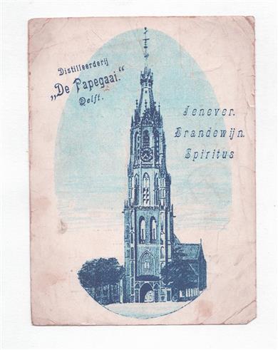 Reclamekaart Distilleerderij „De Papegaai” Delft – Van Berckel & Co.