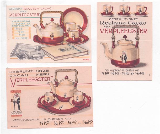 Drie verschillende Droste Verpleegster Cacao spaarbonnen / Three different Droste Nurse Cocoa collecting coupons