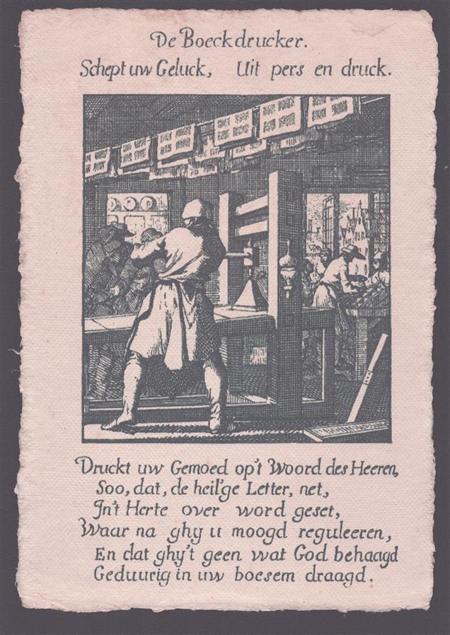 De Boeckdrucker (  Historische ambachtsprent; reproductie naar een ets van Jan Luyken; prent op geschept papier )