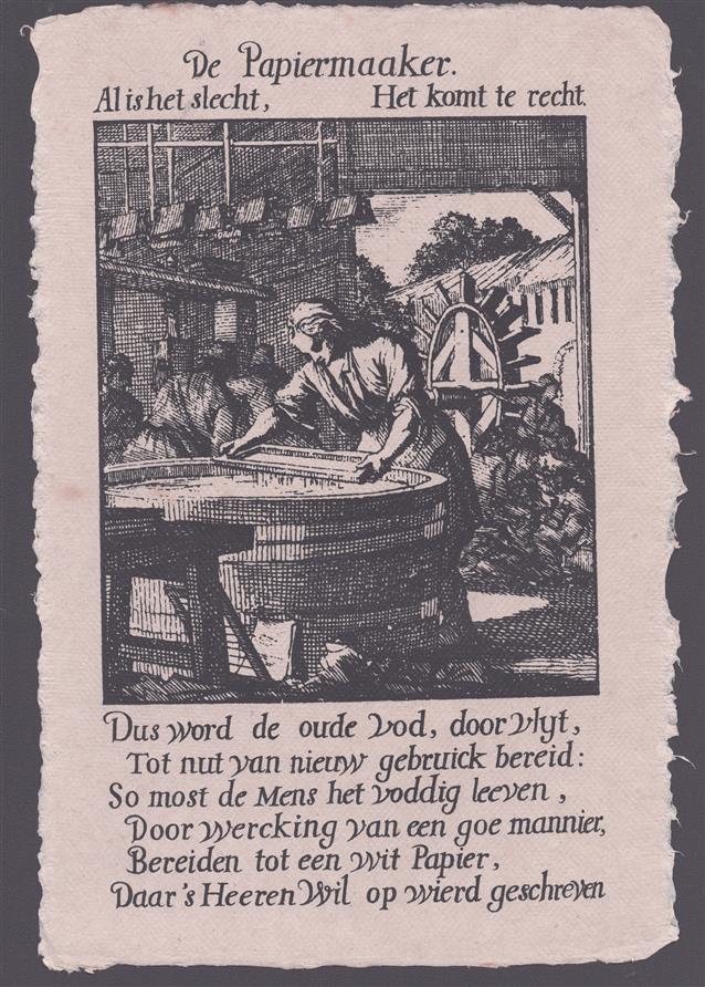 De Papiermaaker (  Historische ambachtsprent; reproductie naar een 17e-eeuwse ets; prent op geschept papier )